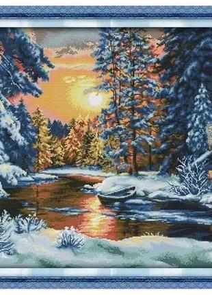 Великий набір для вишивання хрестиком "зимовий пейзаж. лісова річка v2" 74х56 см (з малюнком на канві)