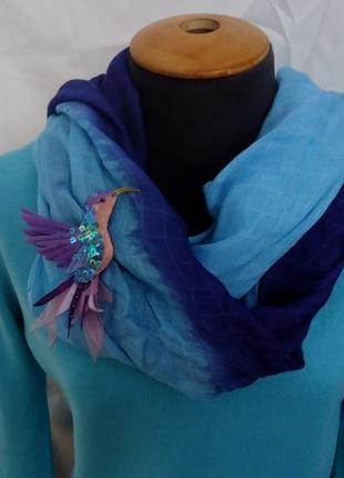 Текстильная брошь "фиолетовый колибри"3 фото