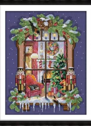 Набор для вышивания по нанесённой на канву схеме "the window of the christmas". aida 14ct printed, 35*44 см