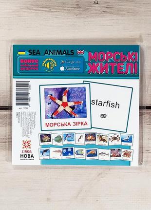 Детские карточки домана "морские жители", мини (укр.-англ.)