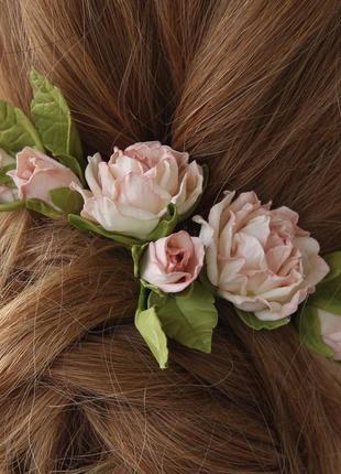 Квіти в зачіску. шпильки з рожевими квітами. заколка з квітами.6 фото