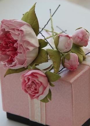 Цветы в прическу. шпильки с розовыми цветами. заколка с цветами.2 фото