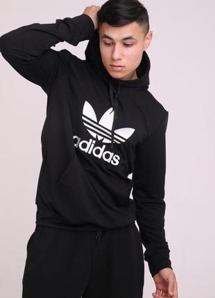 Худи черный с вышитым логотипом adidas3 фото