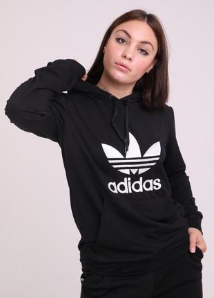 Худи черный с вышитым логотипом adidas10 фото