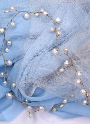 Весільний віночок з перлами. діадема з перлами. гілочка в зачіску. прикраса для волосся з перлами.8 фото