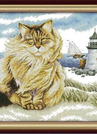 Набір для вишивання за нанесеною на канву схемою "fat cats and the lighthouse". aida 14ct printed, 43*35 см