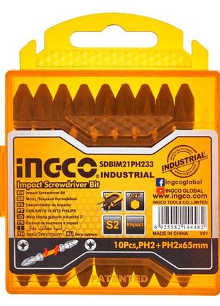 Біти ударні двосторонні s2 ph2×65 мм, 10 шт. ingco industrial