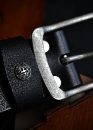 Черный кожаный пояс с пряжкой "состаренное серебро".6 фото