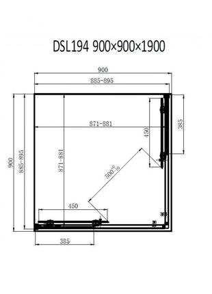 Квадратная душевая кабина dusel dsl194b black matt 900*900*1900, двери раздвижные, профиль черный3 фото