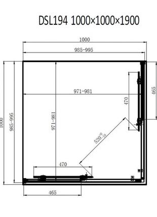 Квадратная душевая кабина dusel dsl194b black matt 1000*1000*1900, двери раздвижные, профиль черный3 фото