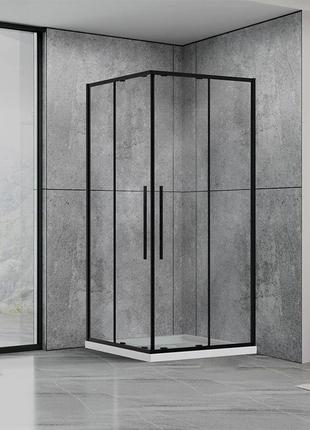 Квадратна душова кабіна dusel dsl194b black matt 1000*1000*1900 , двері розсувні, профіль чорний