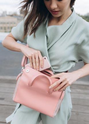 Женская кожаная сумка - органайзер spich розовая1 фото