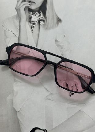 Солнцезащитные очки с двойной переносицей унисекс чернный с розовым  (0681)1 фото