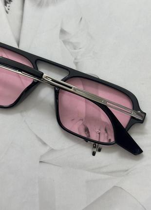 Солнцезащитные очки с двойной переносицей унисекс чернный с розовым  (0681)2 фото