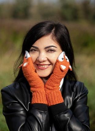 Митенки варежки лисы с откидным верхом