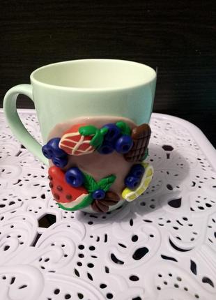 Чашки, ложки с декором из полимерной глины