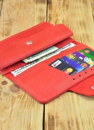 Красный кожаный кошелек для монет, денег и кредитных карт1 фото