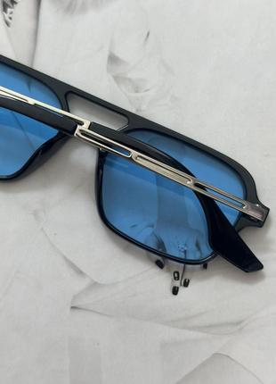 Солнцезащитные очки с двойной переносицей унисекс чернный с голубым  (0681)2 фото