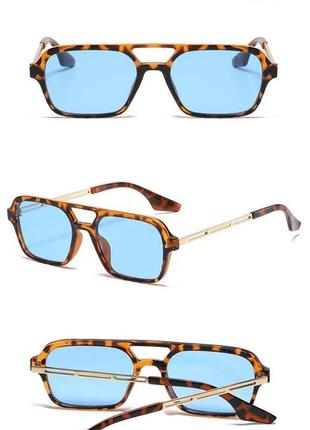 Солнцезащитные очки с двойной переносицей унисекс чернный с голубым  (0681)5 фото