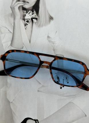 Сонцезахисні окуляри з подвійною переносицею унісекс  чорний з блакитним (0681)3 фото