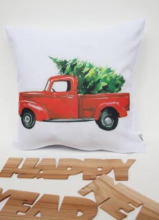 Новогодняя подушка, подушка красная машина с елкой, новогодние корпоративные подарки3 фото