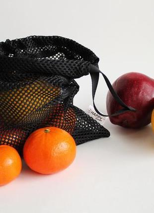 Экомешочек  для фруктов и овощей, черный  эко мешочек сетка для продуктов, корпоративные подарки2 фото
