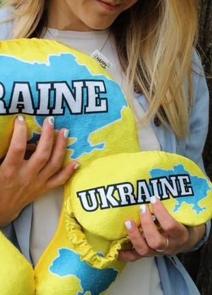 Подушка для подорожей "україна" , дорожня подушка жовта, корпоративні  патріотичні подарунки7 фото