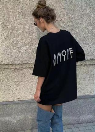 Черная футболка хлопковая футболка женская оверсайс амore стильная футболка
