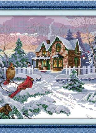 Набор для вышивания по нанесённой на канву схеме "snow scene 8". aida 14ct printed 49*38 см