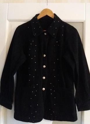 Пиджак куртка черного цвета из джинсовой ткани. со стразами 100% коттон.