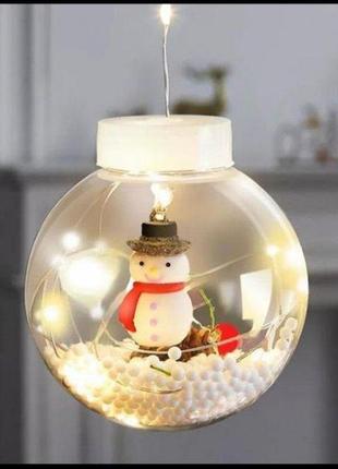 Ledlight новорічна гірлянда led штора кульки з іграшкою снігов...
