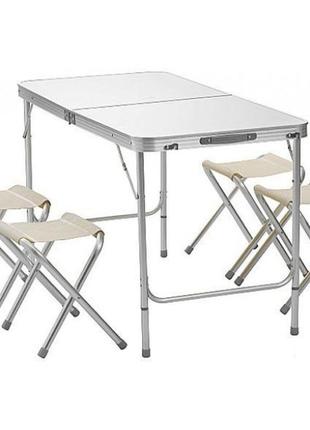 Стіл розкладний folding table і 4 стільці для пікніка колір бі...