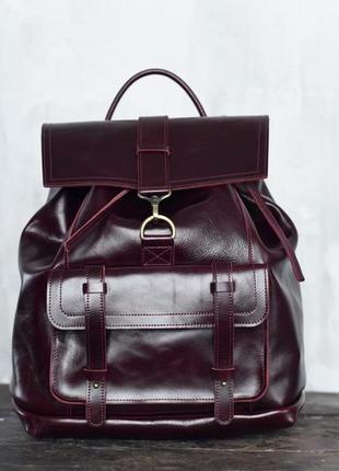 Шкіряний рюкзак trevel бордового кольору1 фото
