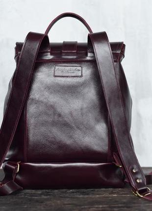 Кожаный рюкзак trevel бордового цвета5 фото