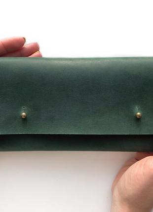 Шкіряний гаманець зеленого кольору1 фото