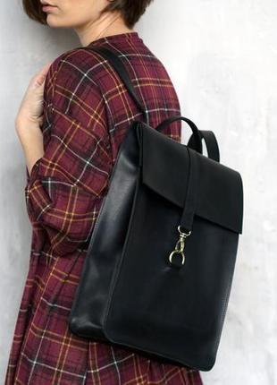Мужской кожаный рюкзак (черный)6 фото