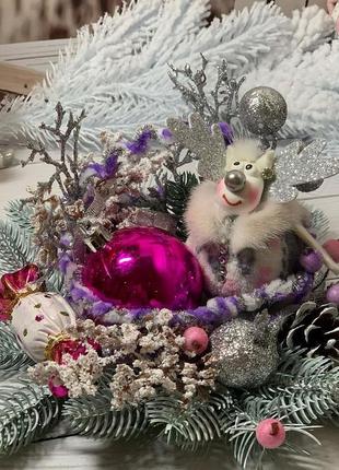 Новогодний подарочный декор "олененок в корзинке"2 фото