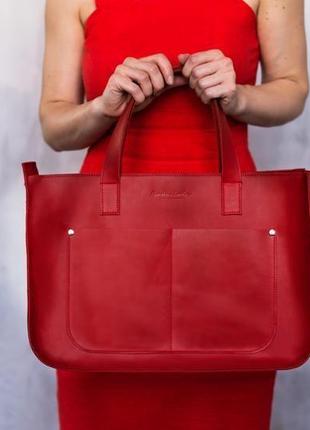 Женская офисная сумка hola из натуральной кожи красного цвета7 фото