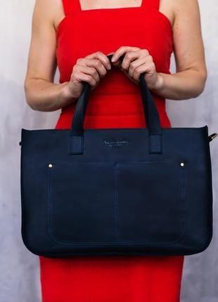 Женская кожаная сумка holla на плечо синего цвета7 фото