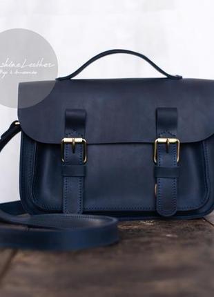 Шкіряна сумка school bag mini через плече синього кольору