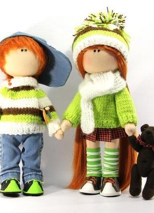 Интерьерная текстильная кукла мальчик рыжий со скейтом