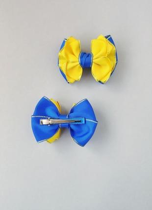 Желто-синие бантики для волос для девочки.4 фото
