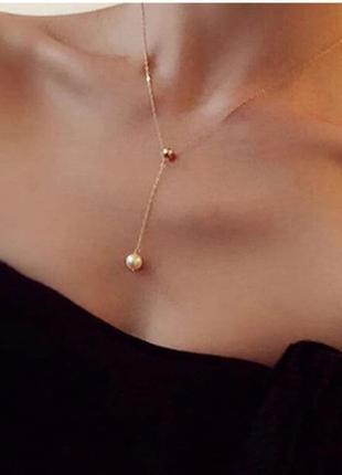 Цепочка с подвеской жемчужина, чокер ожерелье подвеска жемчуг золото тренд минимализм