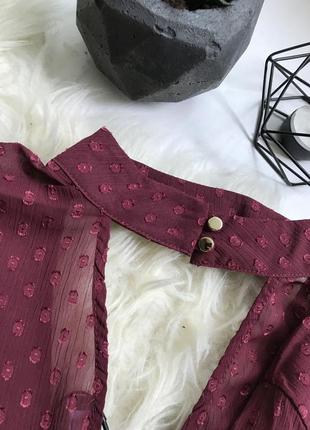 Распродажа!бордовая прозрачная блуза с чокером шифоновая летняя прямая марсала 20203 фото