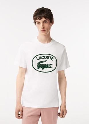 Мужская футболка lacoste белая серая красная