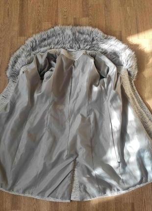 Серое меланжевое демисезонное пальто с меховым воротником размер s-m6 фото