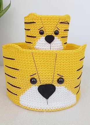Корзины для игрушек с симпатичным рисунком вязаного крючком тигра, 2 шт