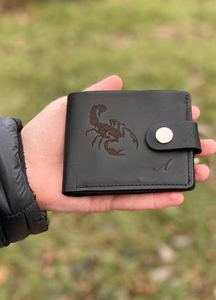 Шкіряний чоловічий гаманець з гравіруванням, оригінальний подарунок для чоловіка1 фото