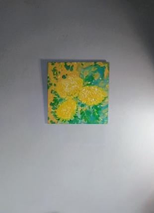 Картина "осенние хризантемы" 40х40 см. картина желтые хризантемы авторская техника.3 фото