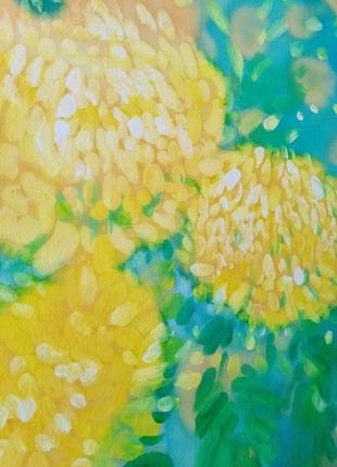 Картина "осенние хризантемы" 40х40 см. картина желтые хризантемы авторская техника.4 фото